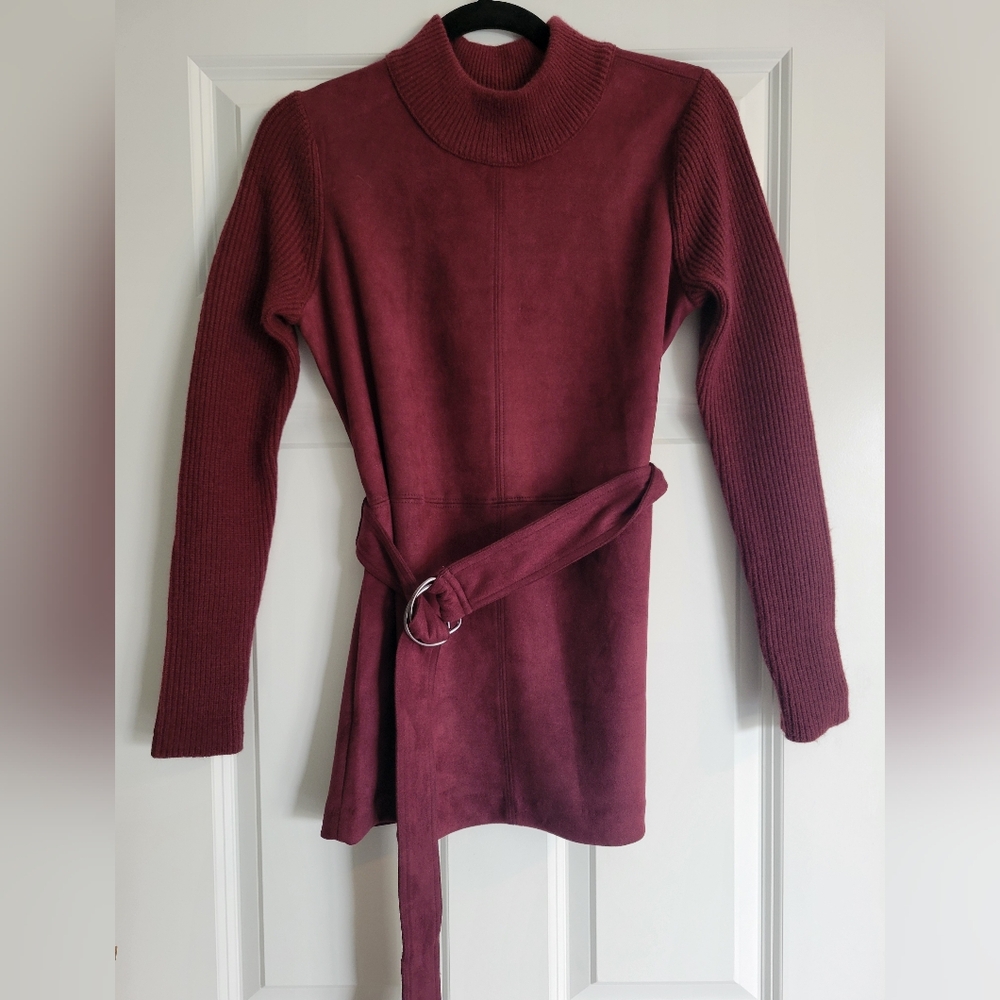 Women's Burgundy Sweater with Belt
